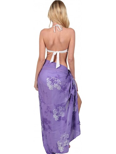 Cover-Ups Beach Cover Up Sarong Summer Printed Pareo Bikini Swimsuit Wrap Fringe Swimwear - Purple Palms - CU18OHQI9U7 $14.24