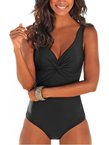 One-Pieces Women's Classic One Piece Swimsuits with Shirred Front Tummy Control - A-black - CW18R4EUTH5 $43.74