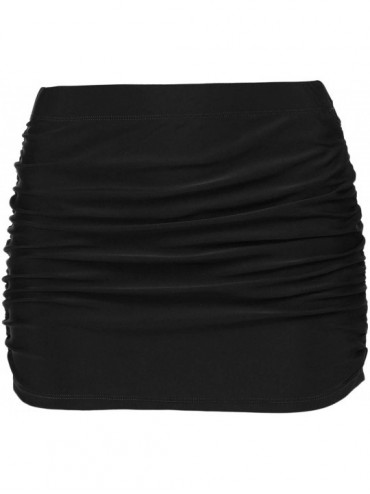 Tankinis Women's Skirted Bikini Bottom High Waisted Shirred Side Ruched Swim Bottom Athletic Swim Skirt - Black - C118OR69DZZ...