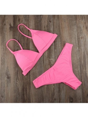 Tops Women Stripe Printing Padded Push up 2 Piece Bikini Sets Swimsuits - Pink - CD196DGXE88 $12.29