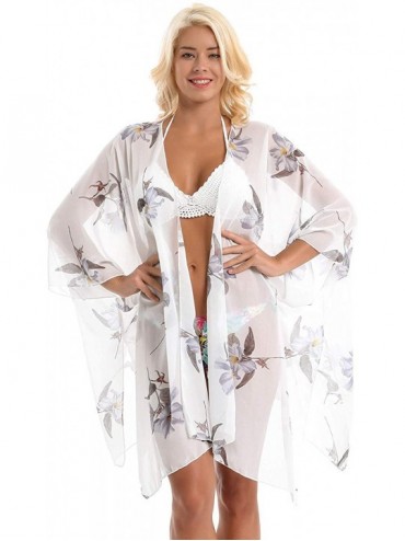 Cover-Ups Cover Up for Swimwear Women Floral Kimono Cardigan Shawl Half Sleeve Chiffon Summer Beach Bikini Blouse White Orchi...