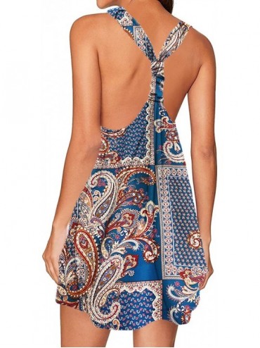 Cover-Ups Women's Floral V Neck Sleeveless Loose Tunic Tops Summer Shirt Dress - 2ethnic Style - C81904S7D3Y $24.83