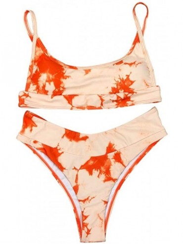 Sets Women High Waisted Bikini Set Tie-dye Top with Panty Two Piece Bikini Swimsuit - Orange - CP199MEWYQW $34.18