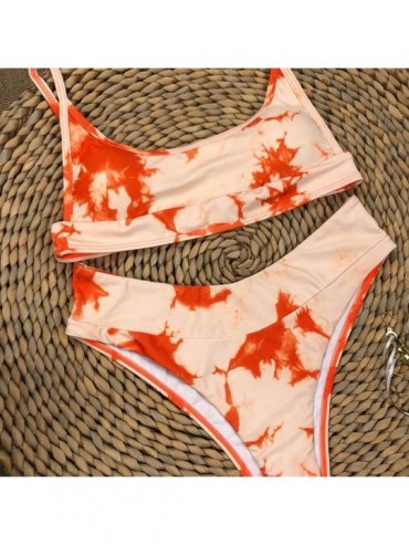 Sets Women High Waisted Bikini Set Tie-dye Top with Panty Two Piece Bikini Swimsuit - Orange - CP199MEWYQW $14.98