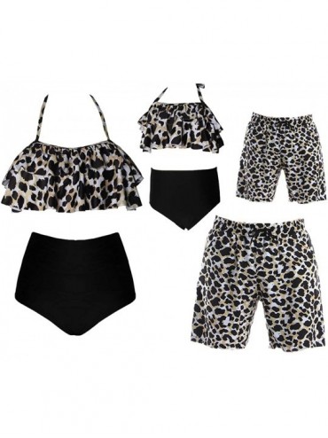 Trunks Family Matching Swimsuits 2020 Newest Mommy Daddy and Me Swimwear Printed Ruffle Bathing Suits - Leopard Dad - CT194L8...