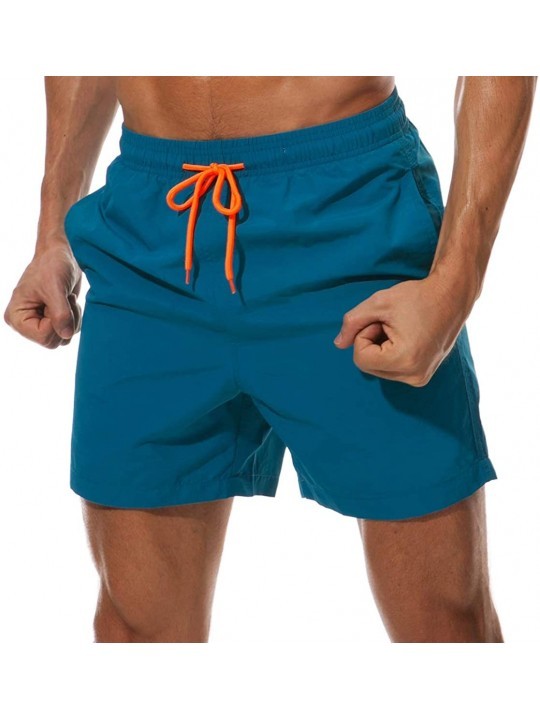Board Shorts Mens Swimwear Swimsuits Swim Trunks Quick Dry Beach Shorts with Mesh Lining - Peacok Blue - C718D9DD95Y $12.85