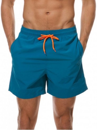 Board Shorts Mens Swimwear Swimsuits Swim Trunks Quick Dry Beach Shorts with Mesh Lining - Peacok Blue - C718D9DD95Y $12.85