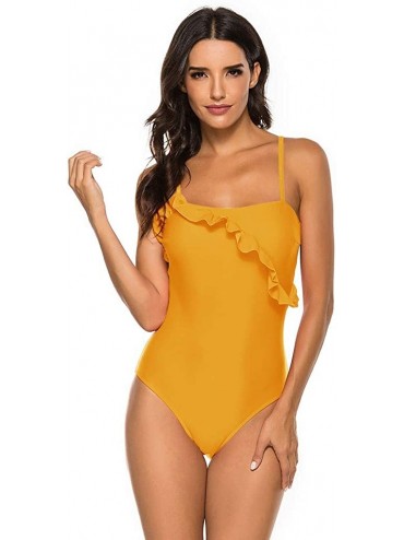 Sets Women's Ruffle One Piece Swimsuit Deep V Neck Plunge Monokini Swimsuit Tummy Control Backless Bathing Suits 04 Yellow - ...