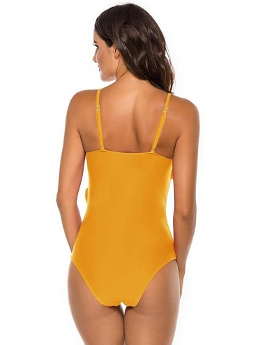 Sets Women's Ruffle One Piece Swimsuit Deep V Neck Plunge Monokini Swimsuit Tummy Control Backless Bathing Suits 04 Yellow - ...