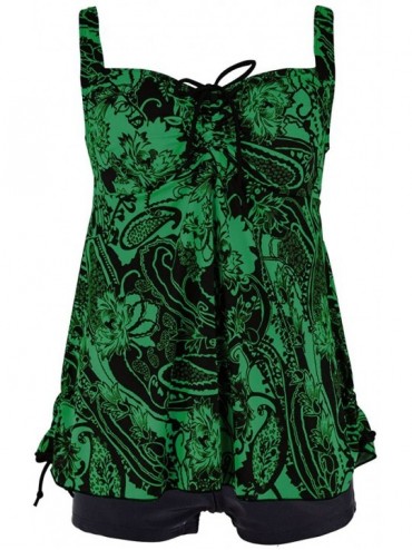 Tankinis Women's Retro Vintage Floral Printed Two Piece Plus Size Swimsuits with Shorts - Green - CY12MWZYRRU $49.42