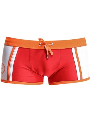 Board Shorts Men's Boxers Swimwear- Swimming Trunks Stripe Tie Rope Breathable Bulge Low Waist Briefs Swimsuit - Red - C118QG...