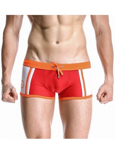 Board Shorts Men's Boxers Swimwear- Swimming Trunks Stripe Tie Rope Breathable Bulge Low Waist Briefs Swimsuit - Red - C118QG...