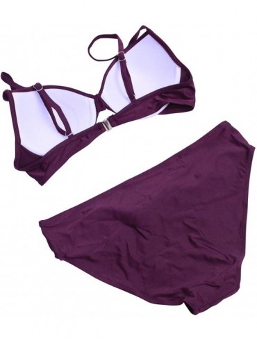 Sets Women's Two Pieces Bathing Suit Padded Push Up Swimsuit Colorblock Bikini Set - C-wind Red - C718MDLI9UQ $18.77