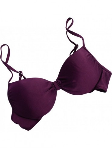 Sets Women's Two Pieces Bathing Suit Padded Push Up Swimsuit Colorblock Bikini Set - C-wind Red - C718MDLI9UQ $18.77