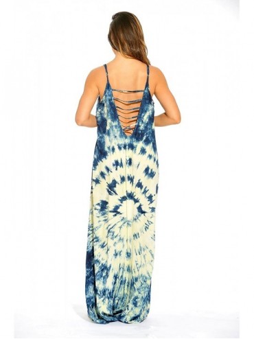 Cover-Ups Tie Dye Spaghetti Strap Maxi Dress - Navy / Cream - CR12N2LUD14 $28.93