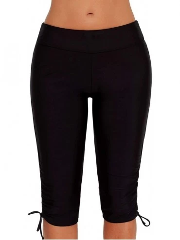 Tankinis Women Plus Size UV Sport Board Shorts High Waist Swimwear Shorts - Black Tie Side - C518NUK288L $44.44