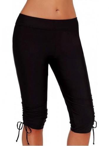 Tankinis Women Plus Size UV Sport Board Shorts High Waist Swimwear Shorts - Black Tie Side - C518NUK288L $21.02