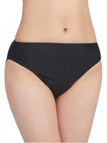 Bottoms Women Full Coverage Solid Bikini Bottom Swimsuit Mid Rise High Cut Spandex Swim Dance Gym Briefs - Black - C312LKGU6X...