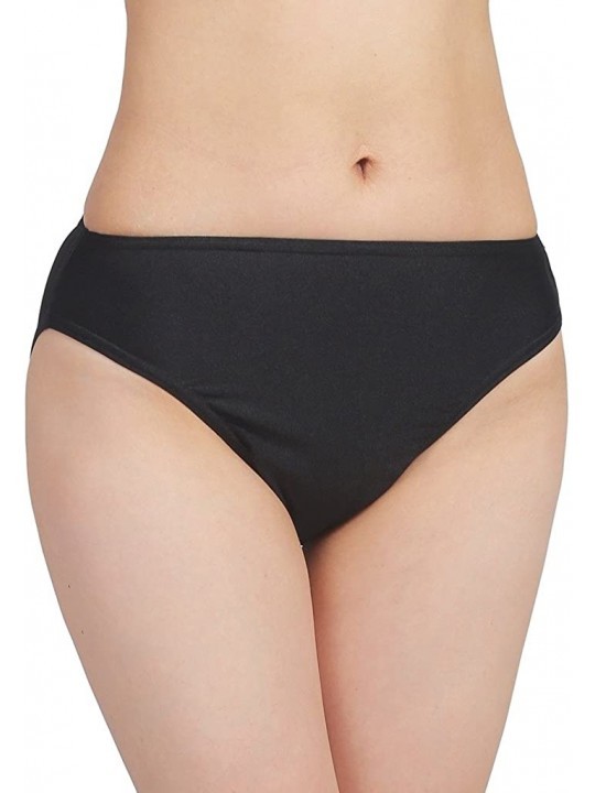 Bottoms Women Full Coverage Solid Bikini Bottom Swimsuit Mid Rise High Cut Spandex Swim Dance Gym Briefs - Black - C312LKGU6X...