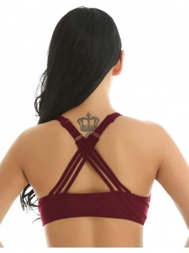 Tankinis Women Active Swimwear Tops Adjustabe Straps Back Criss-Cross Padded Bikini Top - Red - CK18U79AOYR $16.14