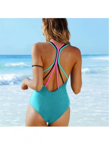 One-Pieces Swimwear for Women One Piece Stylish Bikini One Piece Monokini Push Up Padded Bathing Suits Backless Beachwear Blu...