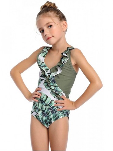 Sets Girls Kids Swimsuit Family Matching One Piece Bikini Swimwear Bathing Suits - White Green - CB194LNEZSY $15.49