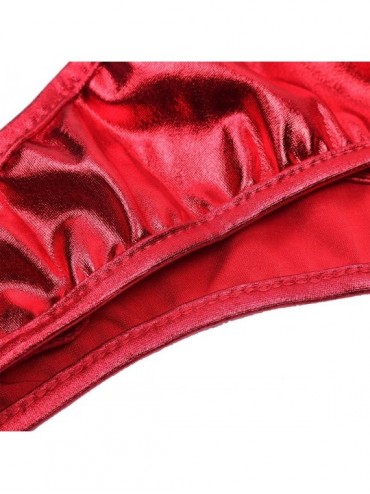 One-Pieces Womens Sexy Metallic One-Piece Swimwear Bikini Swimsuit High Cut Leotard Thong Bodysuit - Red - CJ1820MZSWM $17.47
