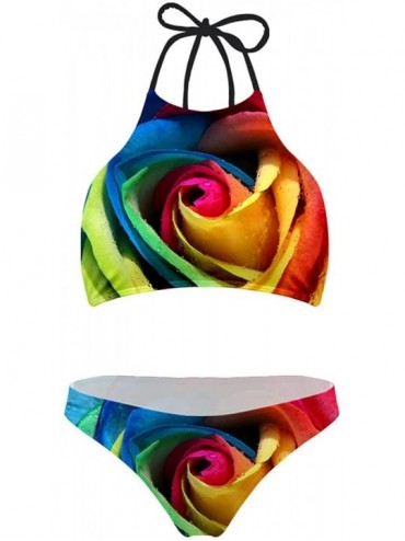 Sets Womens Padded Push-up Bikini Set 2-Piece Swimsuit Summer Floral Rose Printed - Design3 - CZ18QHTLIYI $45.92