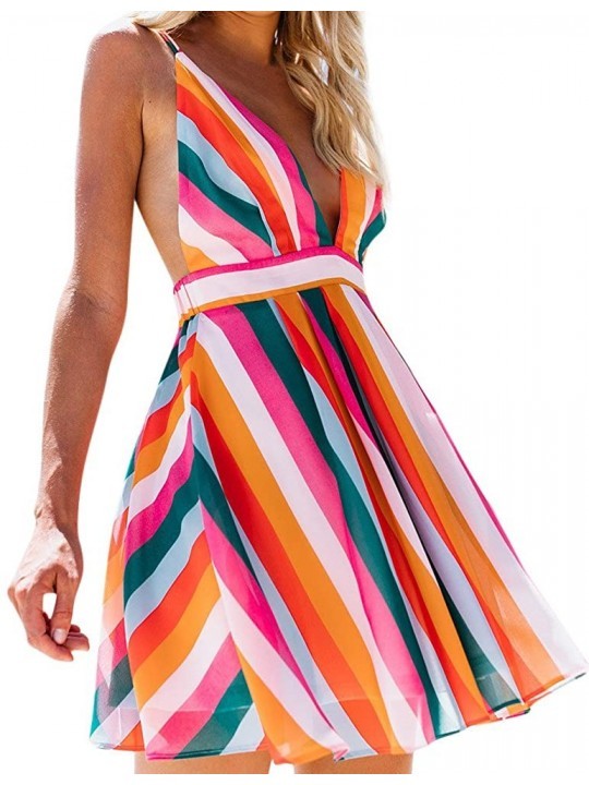 Cover-Ups Women Dress- Women's Summer Dresses Women's Vintage Plus Size Rainbow Printed Sleeveless A-Line Camis Mini Dress - ...
