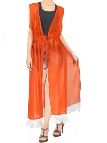 Cover-Ups Women's Flowy Kimono Cardigan Coverup Open Front Maxi Dress Solid Plain - Pumpkin Orange_b820 - CZ1886S0Z3U $38.79