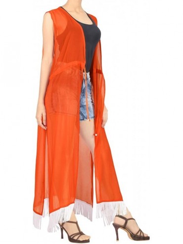 Cover-Ups Women's Flowy Kimono Cardigan Coverup Open Front Maxi Dress Solid Plain - Pumpkin Orange_b820 - CZ1886S0Z3U $20.44