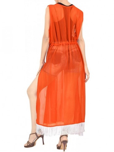 Cover-Ups Women's Flowy Kimono Cardigan Coverup Open Front Maxi Dress Solid Plain - Pumpkin Orange_b820 - CZ1886S0Z3U $20.44