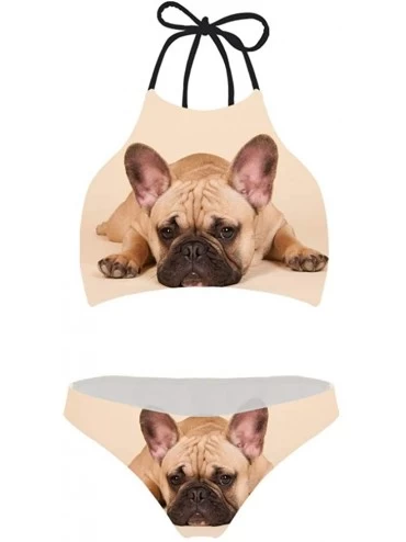 Sets Animal Print Halter Padding Bikini Set Women Teen Girls Two Piece Swimwear Beachwear - French Bulldog - CK18OX0ZS8Z $42.61