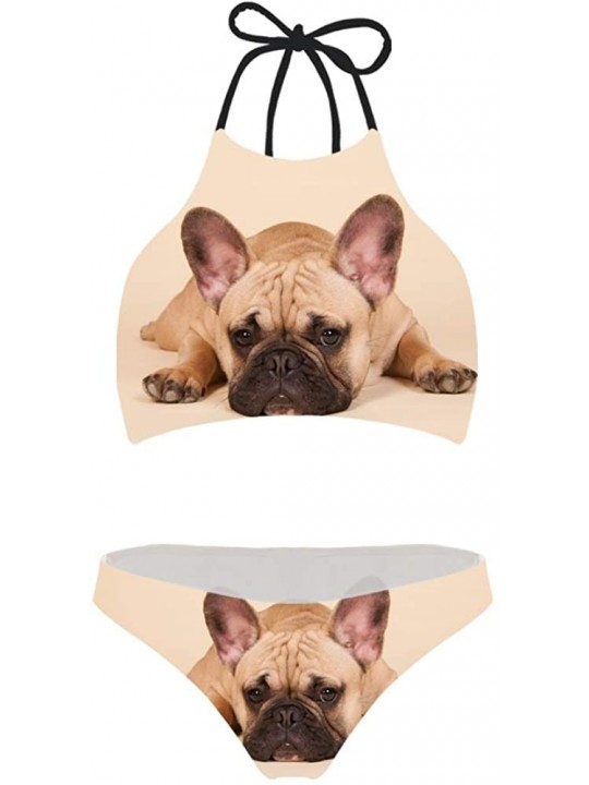 Sets Animal Print Halter Padding Bikini Set Women Teen Girls Two Piece Swimwear Beachwear - French Bulldog - CK18OX0ZS8Z $24.11