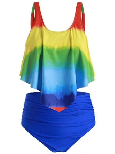 Rash Guards Women's Bikini 2Pc Ruffled Swimsuits Tankini Set - Zz-4 Multicolored - CP1908WW5I5 $40.96