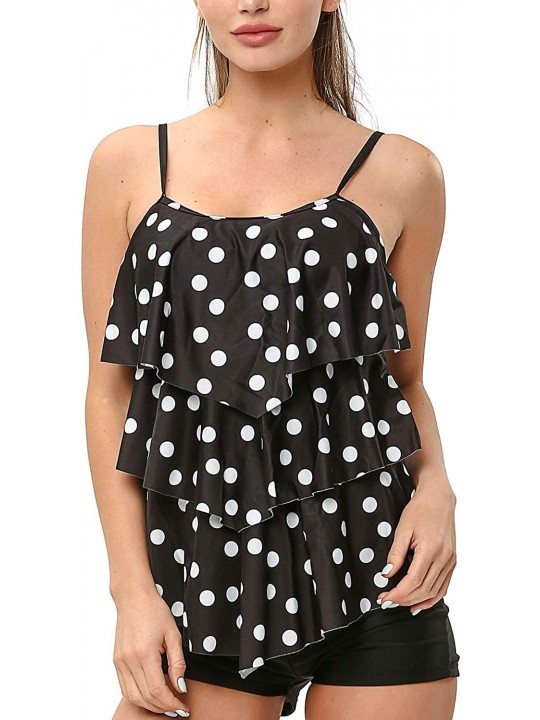Tankinis Women Tankini Swimsuits 2 Piece Polka Dot Printed Top with Boyshorts Bathing Suits - Black - CR18OWN9XI2 $14.53