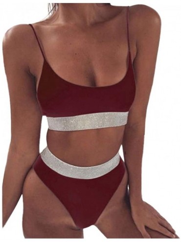 One-Pieces Women One Piece Swimsuit High Neck Plunge Mesh Ruched Monokini Swimwear - E-winered - C5194EAKUX8 $14.43