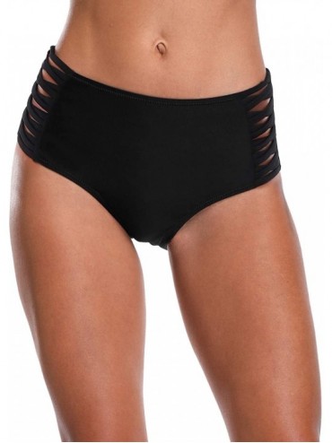 Tankinis Women's Bikini Bottom Retro High Waisted Swim Briefs Swimwear Shorts - Strapped Black - CZ18DYK6XEC $31.97