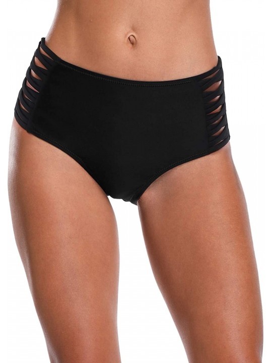 Tankinis Women's Bikini Bottom Retro High Waisted Swim Briefs Swimwear Shorts - Strapped Black - CZ18DYK6XEC $15.12