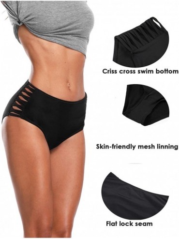 Tankinis Women's Bikini Bottom Retro High Waisted Swim Briefs Swimwear Shorts - Strapped Black - CZ18DYK6XEC $15.12