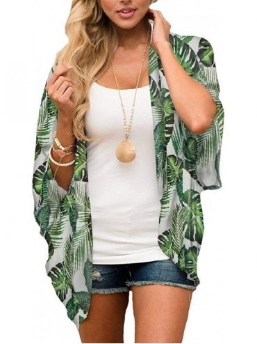 Cover-Ups Womens Kimono Cardigan Sheer Chiffon Cover up Floral Print Capes Loose Blouse Tops Cover ups - P11 - C8193XE2DKZ $2...