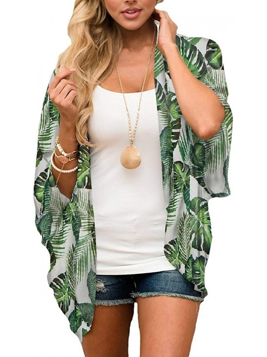 Cover-Ups Womens Kimono Cardigan Sheer Chiffon Cover up Floral Print Capes Loose Blouse Tops Cover ups - P11 - C8193XE2DKZ $1...