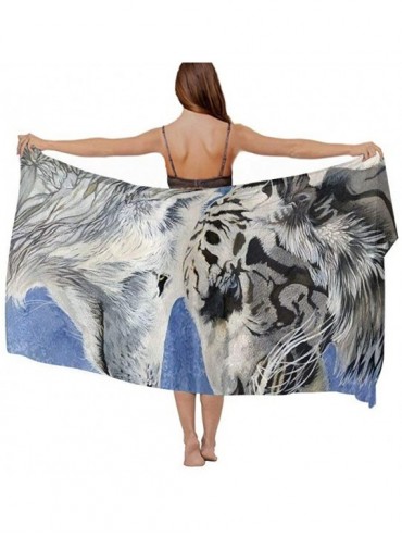 Cover-Ups Women Chiffon Scarf Summer Beach Wrap Skirt Swimwear Bikini Cover-up - Wolf Tiger Print - CA190HIRKOO $42.98