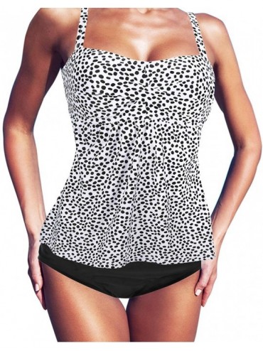 Sets Womens Tankini Bathing Suit Set Plus Size Swimdress High Waist Bikini Bottom - White Polka Dot - CP18QODWZ3N $52.73