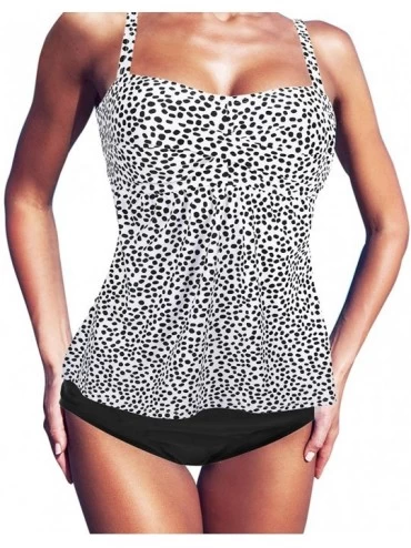 Sets Womens Tankini Bathing Suit Set Plus Size Swimdress High Waist Bikini Bottom - White Polka Dot - CP18QODWZ3N $43.94