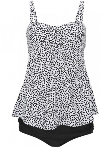 Sets Womens Tankini Bathing Suit Set Plus Size Swimdress High Waist Bikini Bottom - White Polka Dot - CP18QODWZ3N $29.30