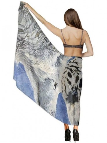Cover-Ups Women Chiffon Scarf Summer Beach Wrap Skirt Swimwear Bikini Cover-up - Wolf Tiger Print - CA190HIRKOO $18.25