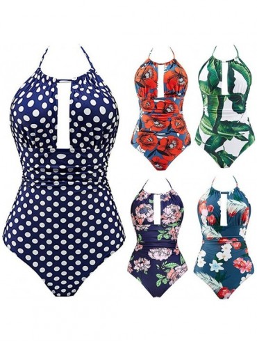 One-Pieces Swimsuits for Women Sexy V Neck Floral Print High Waisted Tummy Control Swimsuit Monokini One Piece Swimwear Z1 re...
