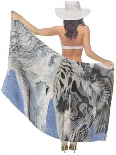 Cover-Ups Women Chiffon Scarf Summer Beach Wrap Skirt Swimwear Bikini Cover-up - Wolf Tiger Print - CA190HIRKOO $18.25
