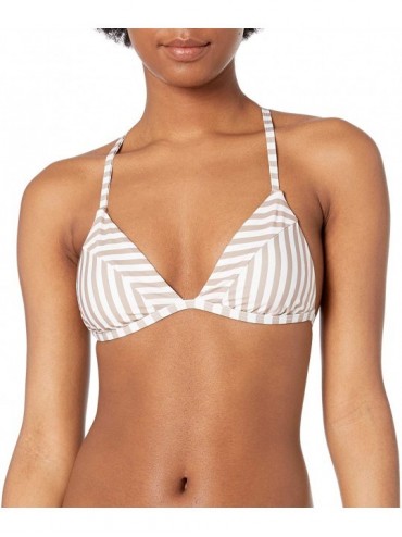 Tops Women's Holly Fixed T-Back Triangle Swimsuit Bikini Top - Sand Stripe - C818YQT6SCL $38.51